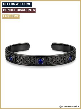 Celtic Knot Cuff Bracelet Black Plated Blue CZ Adjustable Open Bangle